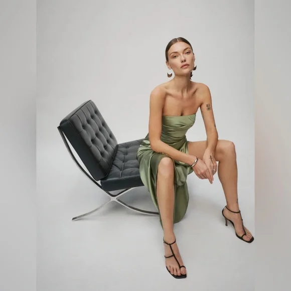 Reformation Barrow Artichoke Green Silk Strapless Cocktail Gown Size 2 NWT
